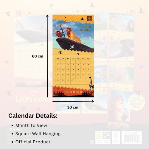 Disney Lion King 2025 Wall Calendar