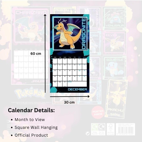 Official Pokemon 2025 Wall Calendar