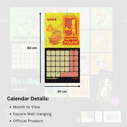 Rick & Morty 2025 Wall Calendar Officially Licensed