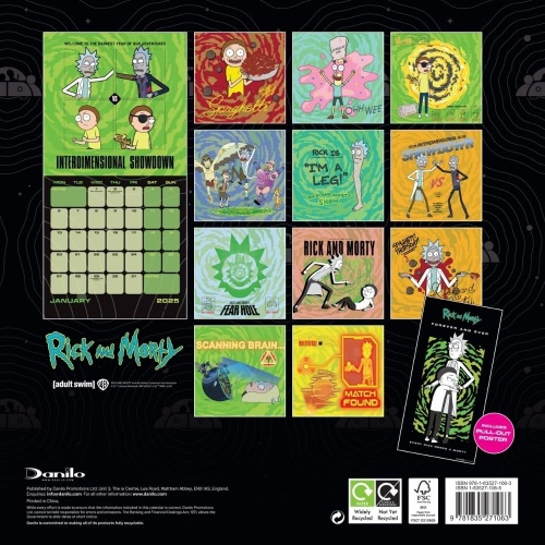 Rick & Morty 2025 Wall Calendar Officially Licensed