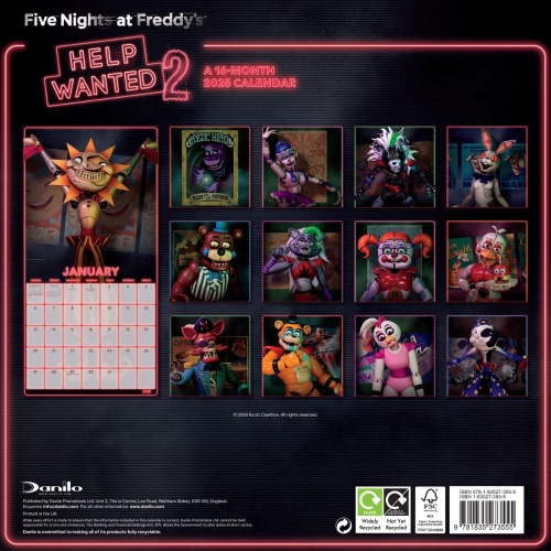 Five Nights At Freddy's Square Wall 2025 Calendar Officially Licensed