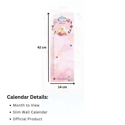 Disney Winnie The Pooh Official 2025 Slimline Wall Calendar