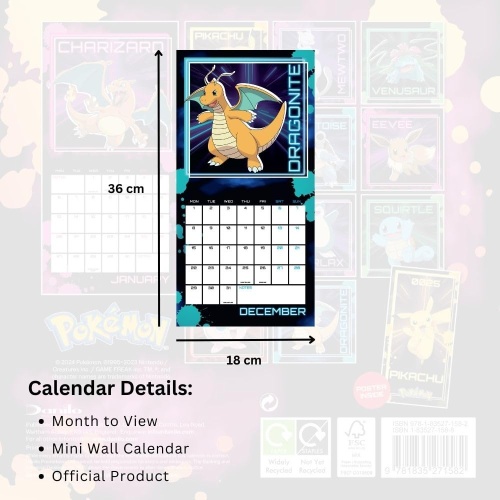 Pokemon Official 2025 Mini Calendar