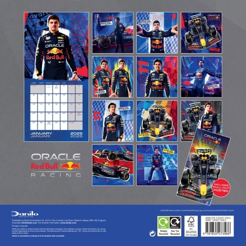 Formula One Red Bull Racing F1 2025 Square Wall Calendar