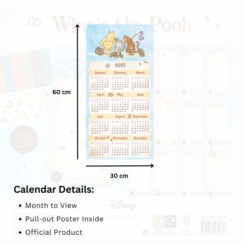 Disney Winnie The Pooh Family Organiser Wall 2025 Calendar