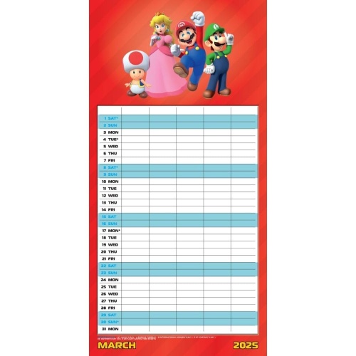 Super Mario 2025 Family Organiser Calendar Officially Licensed