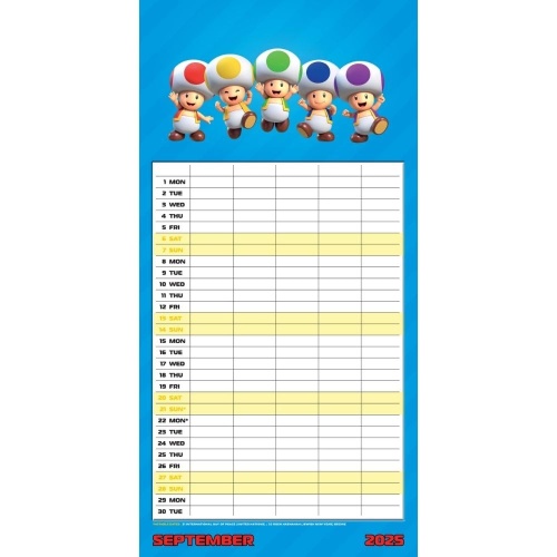 Super Mario 2025 Family Organiser Calendar Officially Licensed