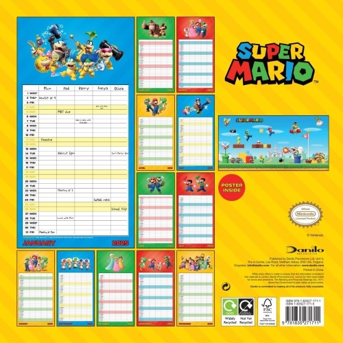 Super Mario 2025 Family Organiser Calendar Officially Licensed