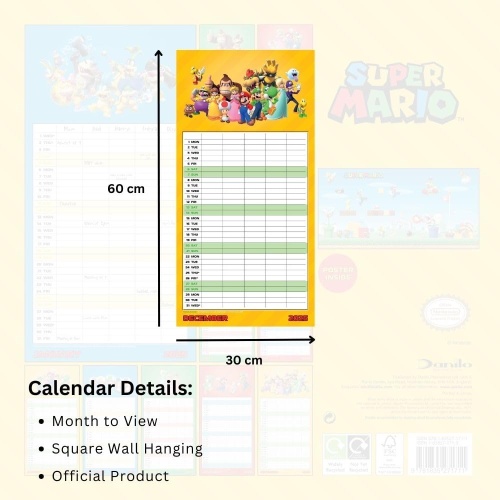 Super Mario 2025 Family Organiser Calendar Officially Licensed