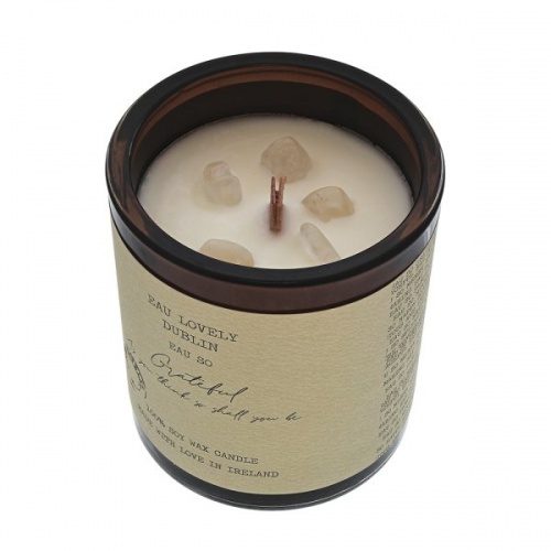 Eau So Grateful Candle by Eau Lovely Soy Wax Candle with Moonstone Gemstones