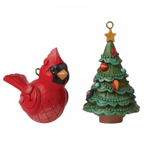 Jim Shore Christmas Hanging Ornament 4pc Set Santa Snowman Tree Cardinal Bird