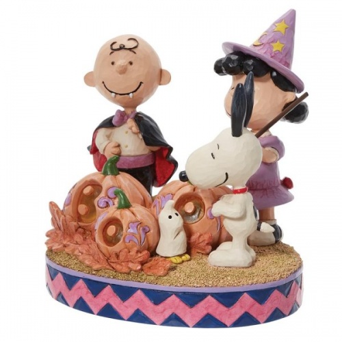 Jim Shore Peanuts Halloween Boo Light up Figurine Snoopy Charlie Brown & Lucy