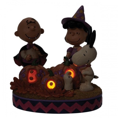 Jim Shore Peanuts Halloween Boo Light up Figurine Snoopy Charlie Brown & Lucy