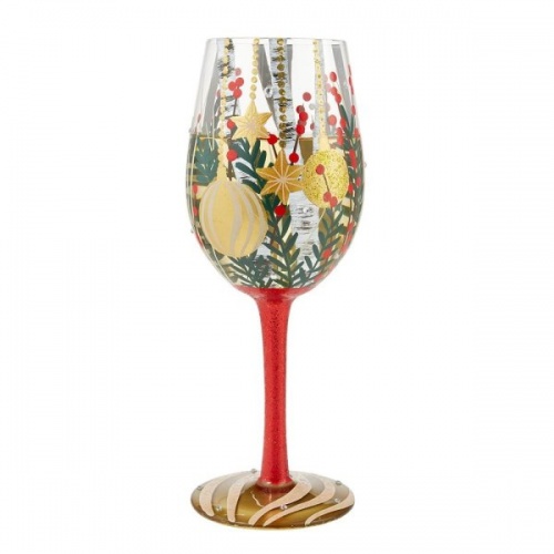 Lolita Visions of Birch Hand Painted Wine Glass Christmas Gift Boxed