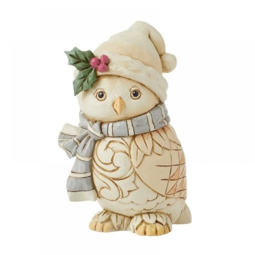 Jim Shore White Woodland Owl with Scarf Figurine