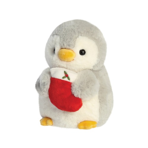 Pompom Penguin with Red Christmas Stocking Soft Plush Toy 8 inch Aurora