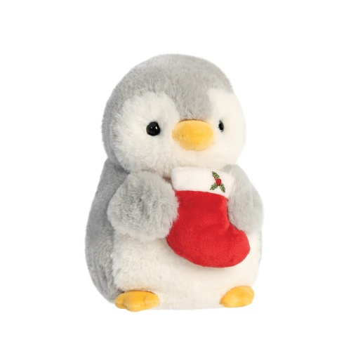 Pompom Penguin with Red Christmas Stocking Soft Plush Toy 8 inch Aurora