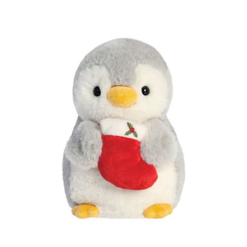 Pompom Penguin with Red Christmas Stocking Soft Plush Toy 8 inch Aurora