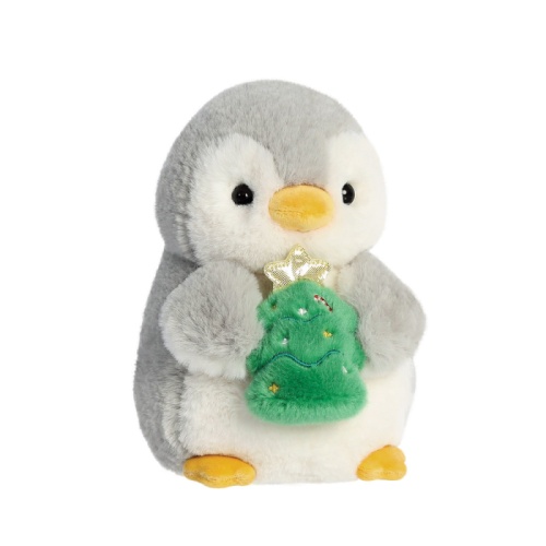 Pompom Penguin with Christmas Tree Soft Plush Toy 8 inch Aurora