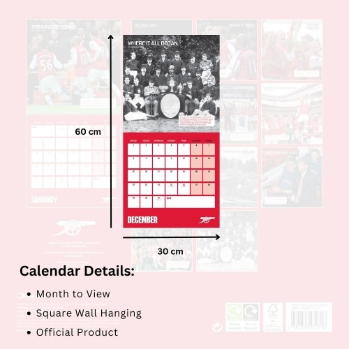 Arsenal FC Legends 2025 Wall Calendar