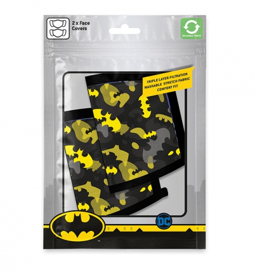 Batman Camo Print Face Mask Covering Pack of 2 Washable Reusable Breathable Cotton - Officially Licensed