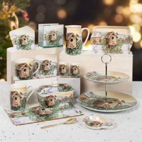 Christmas Robins 2 Tier China Cake Stand - Festive Robin