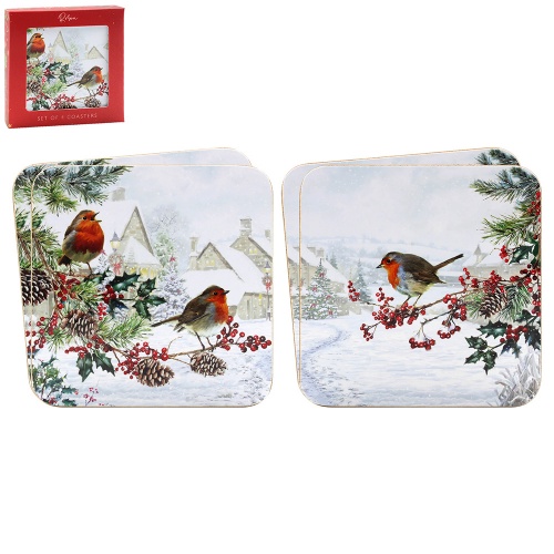 Christmas Robin Festive Coasters Set of 4