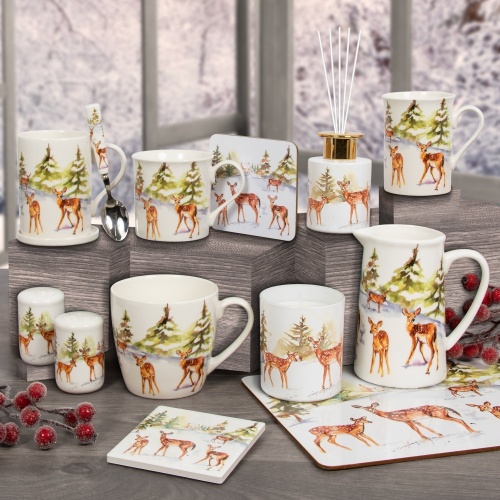 Forest Family Deer Winter Scene Set of 4  Coasters