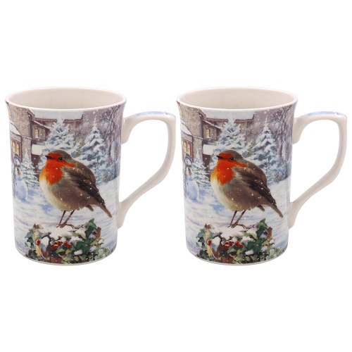 Christmas Robins Set of 2 Mugs Gift Boxed