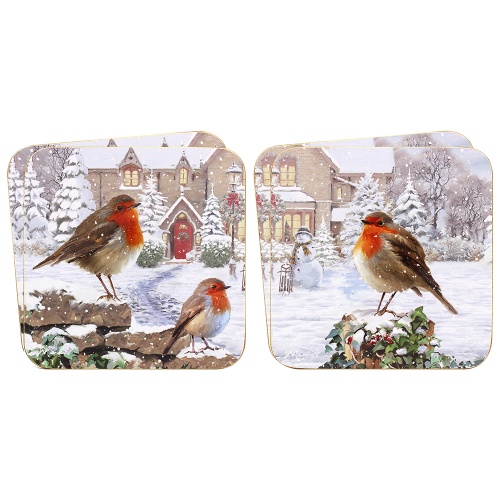 Christmas Robin Festive Coasters Set of 4