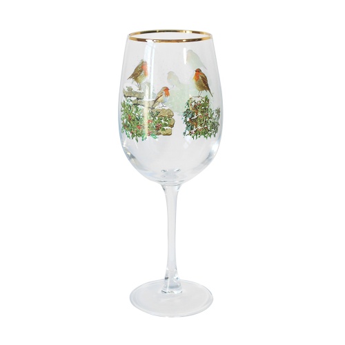 Christmas Robin Wine Glass Festive Robins