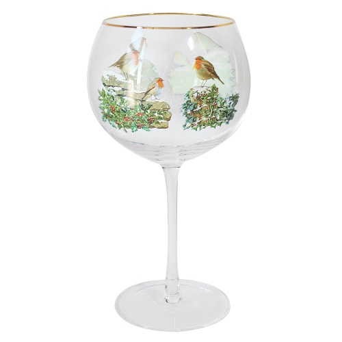 Christmas Robin Balloon Copa Glass Gin and Tonic Festive Robins