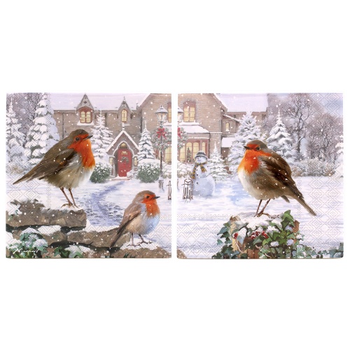 Christmas Robins Pack of 20 Napkins Size 33cm x 33cm