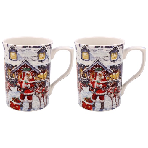 Santa Claus Christmas Set of 2 Mugs Gift Boxed