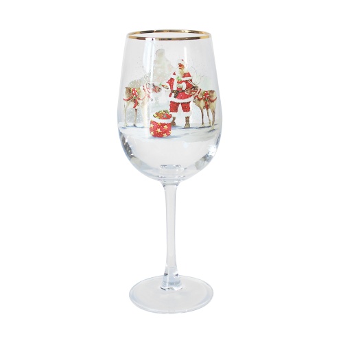 Santa and Reindeer Christmas Wine Glass Festive