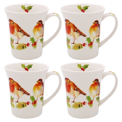 Winter Robins Christmas Set of 4 Mugs