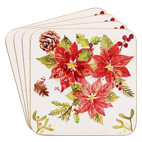 Poinsettia Christmas Coasters Set of 4 Coasters