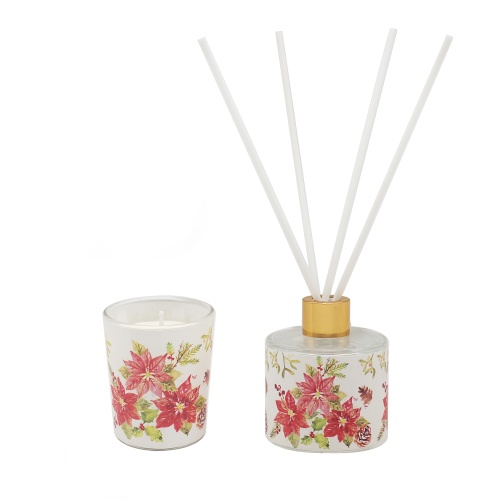 Christmas Poinsettia Candle & Reed Diffuser Set