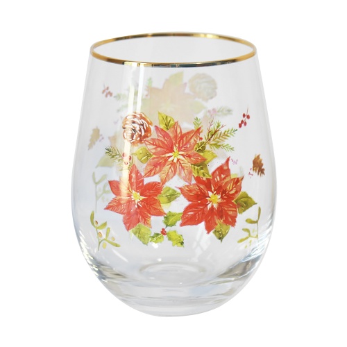 Poinsettia Christmas Stemless Gin Glass Large Tumbler Gift Boxed