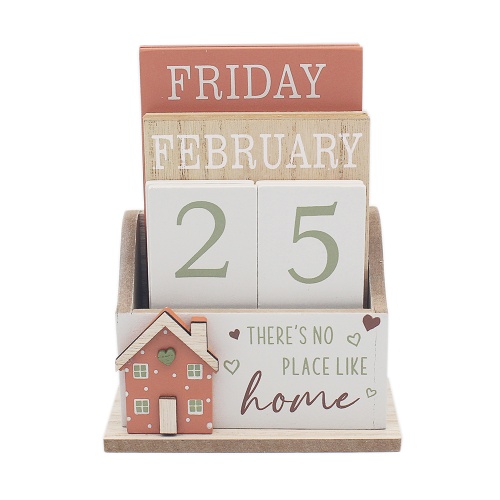 Theres no place like home Perpetual Wooden Block Calendar Shabby Chic Date Home Desk Office