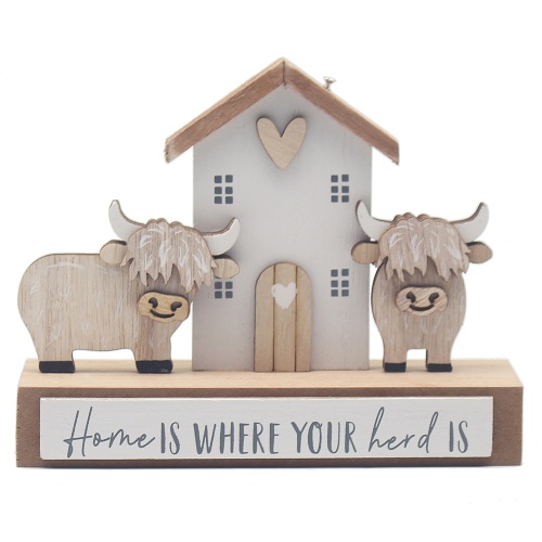 Highland Cow wooden freestanding plaque Home is where your herd is