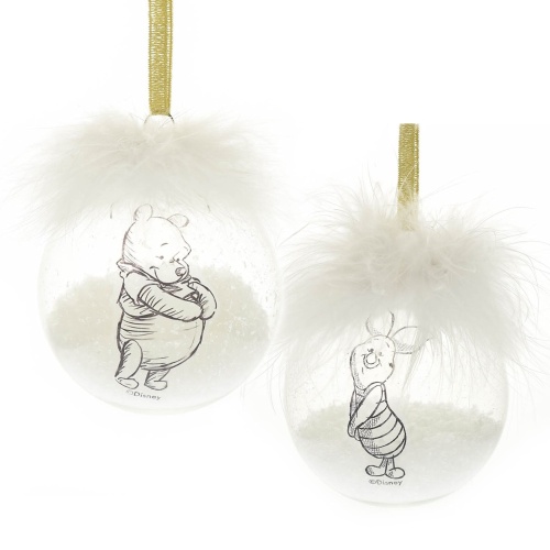 Disney Winnie the Pooh & Piglet Set Of 2 Christmas Tree Feather Baubles