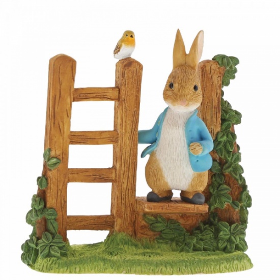 Beatrix Potter Peter Rabbit Wooden Stile with Robin Figurine  Ornament