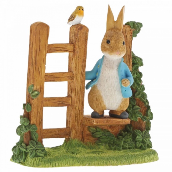 Beatrix Potter Peter Rabbit Wooden Stile with Robin Figurine  Ornament