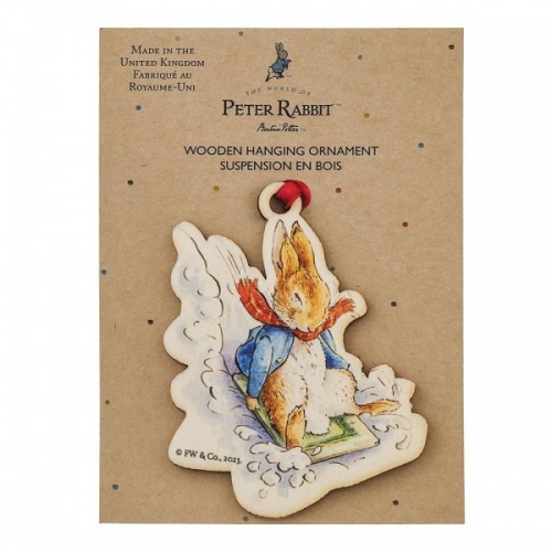 Beatrix Potter Peter Rabbit Sledging at Christmas Wooden Hanging Ornament