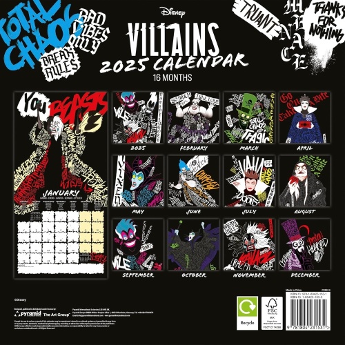 Disney Villains Official Wall 2025 Calendar