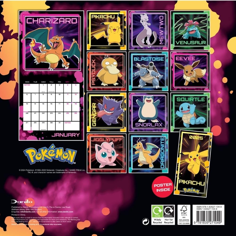 Official Pokemon 2025 Wall Calendar threelittlebears.co.uk