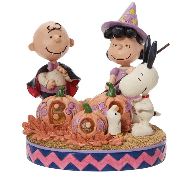 Jim Shore Peanuts Halloween Boo Light up Figurine Snoopy Charlie Brown & Lucy