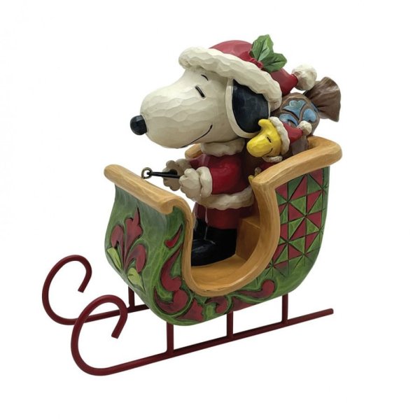 Jim Shore Peanuts Snoopy & Woodstock in a Sleigh Figurine