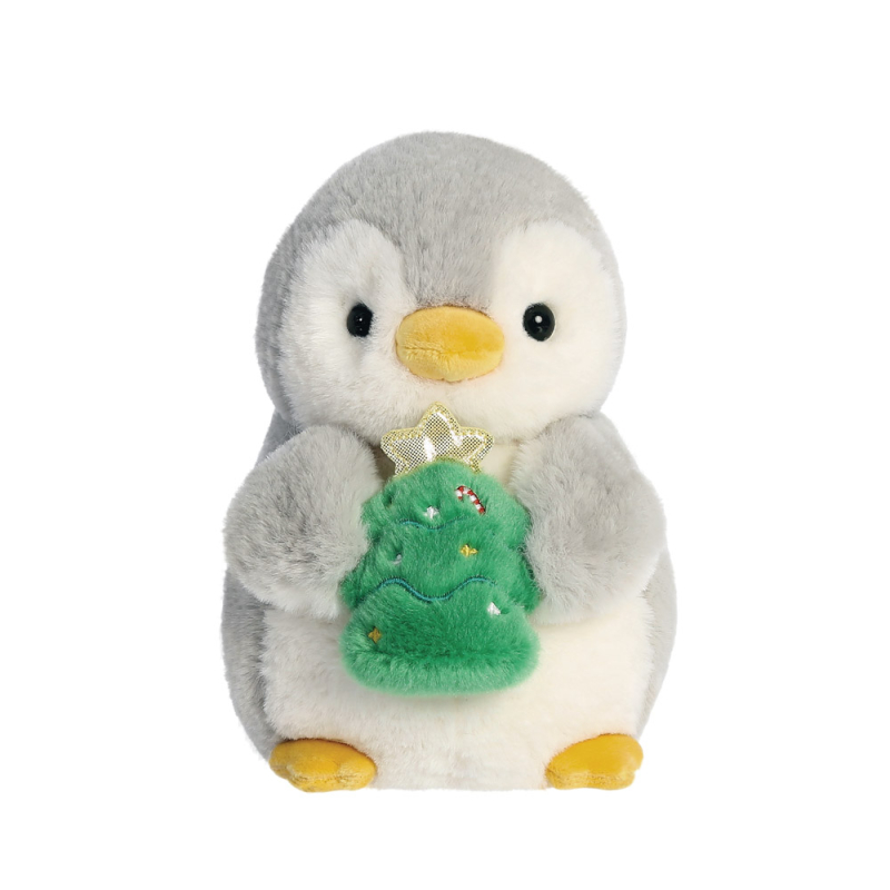 Pompom Penguin with Christmas Tree Soft Plush Toy 8 inch Aurora